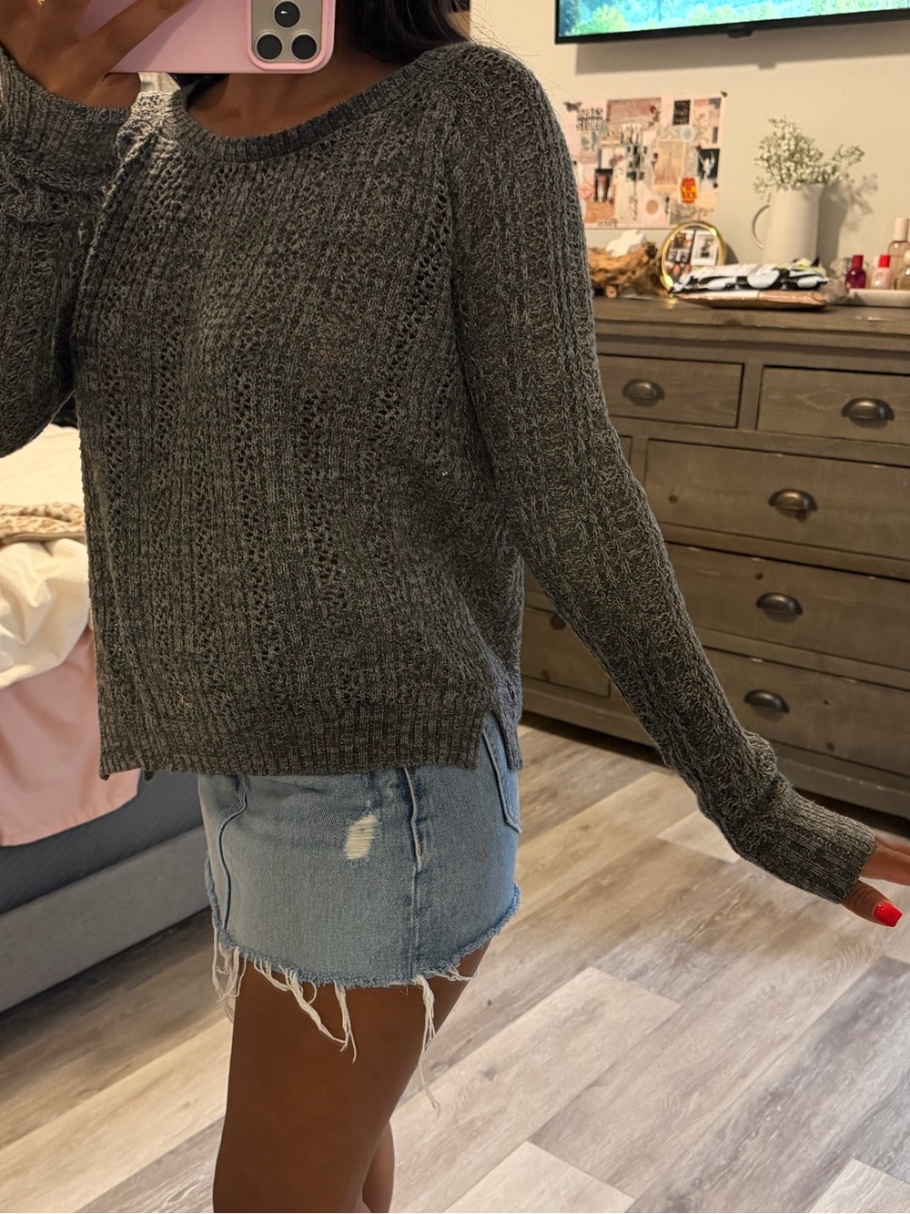 Aeropostale Dark Heather Gray Crewneck Knit Sweater